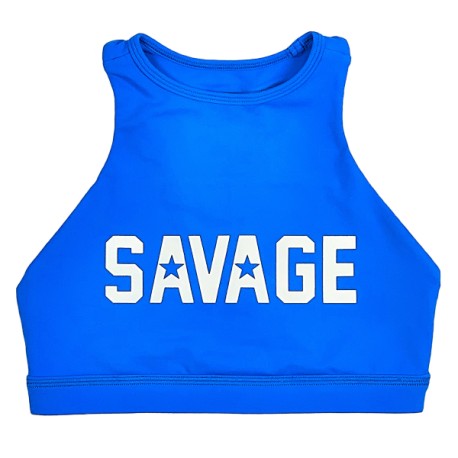 SAVAGE BARBELL - Brassière Femme "Sports Bra - High Neck "Blue Saphire"