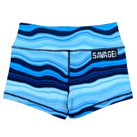 SAVAGE BARBELL - Women Booty Short Blue Marble"