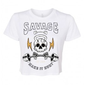 SAVAGE BARBELL - Crop Tee Femme "MAKE IT HURT" Blanc